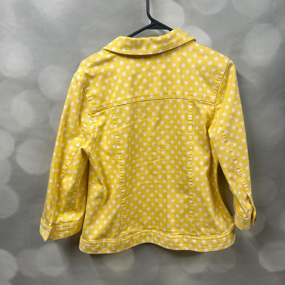 Christopher & Banks Yellow White Polka Dot Denim Jacket‎ Medium Gold Buttons - Picture 5 of 7